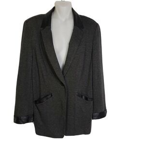 Susan Graver Womens Ponte Jacket Size 8 Gray Faux Black Leather Trim A268351